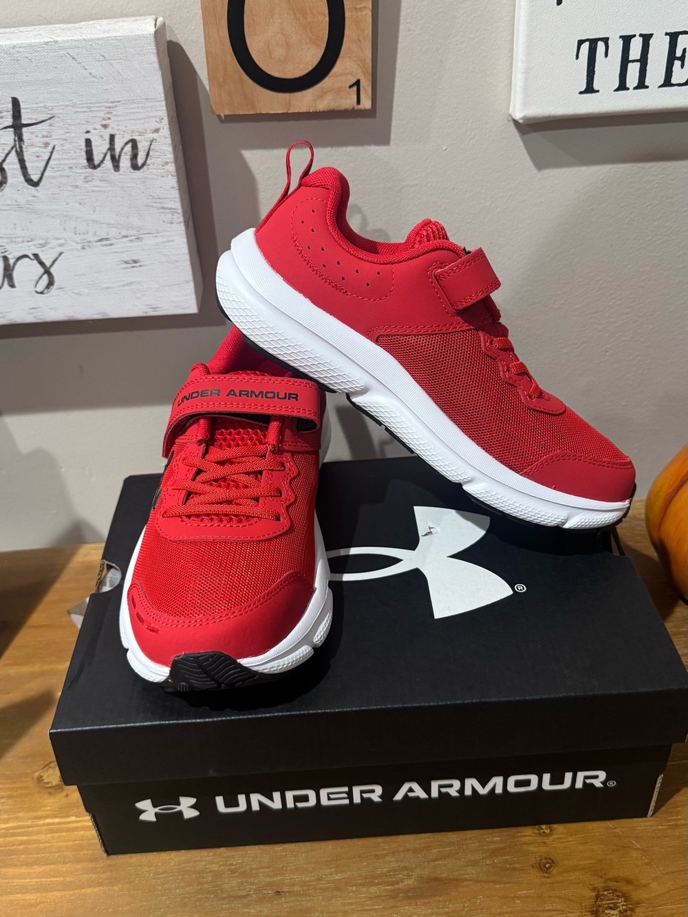 NWT Under Armour Kids Red Mesh Velcro Sneakers